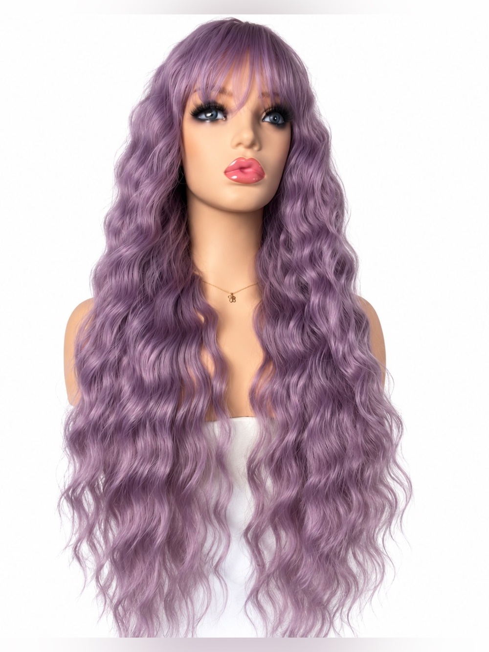 Long Wavy Lavender Wig with Bangs 24 inches long - Women Hair